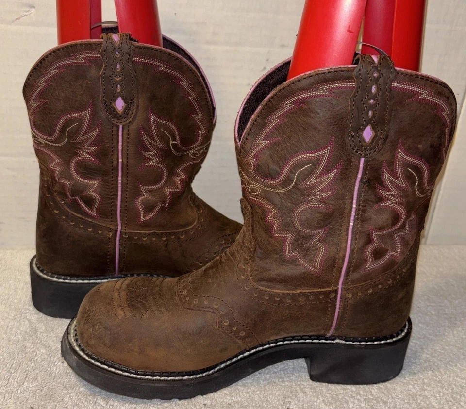 Botas de Vaquero Justin Gypsy Mujer Trabajo Talla 9B Marrón/Rosa Puntera de Acero Estilo WKL9980 Foto 2 de 4