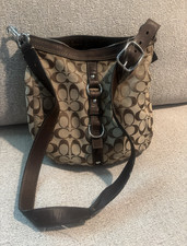 Coach Signature Brown/Beige Crescent Crossbod...