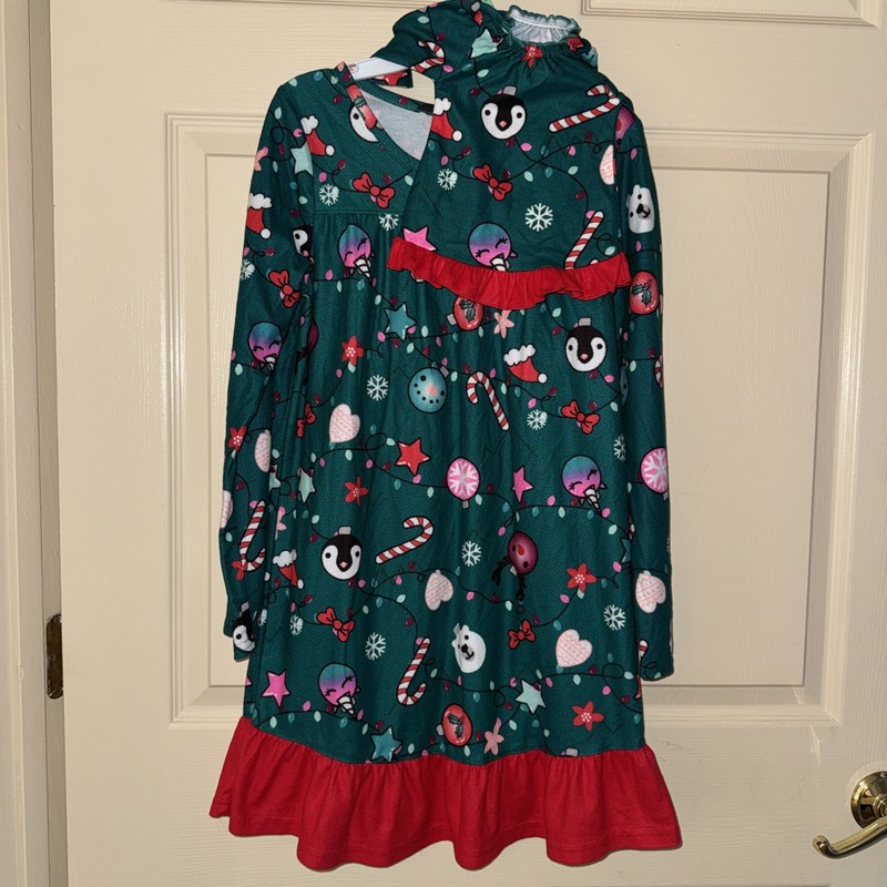 SO Girls Nightgown Size 10 And Doll Nightgown Christmas Green Red
