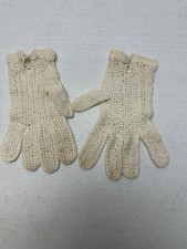 Vtg Antique Hand Crocheted Child's Gloves Ivory Mesh Button Closure at Wrist