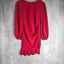 Women’s Bodycon Mini Dress Size M Red Long Sleeve Ruched Ruffle Hem