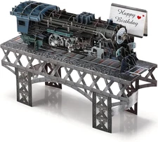 Teling Train Card for Father Dad Men 3D Vintage Steam Design multicolor