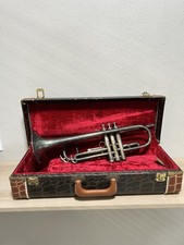 Vintage Conn 6B Silverplated Trumpet W/ Leather Alligator Print Case