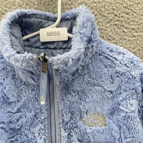 North Face Mossbud Jacket Girls 7/8 Blue Sherpa Lined Fluffy Reversible Full Zip - Picture 19 of 19