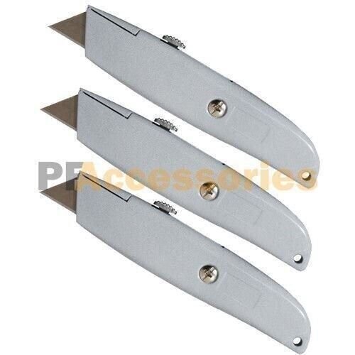 3x Utility Metal Cutter Knife Heavy Duty Box Cutter Retractable Razor Blade LOT