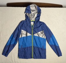 Cat  Jack Youth Windbreaker Jacket Blue Silver Green  Hood - L 12-14 