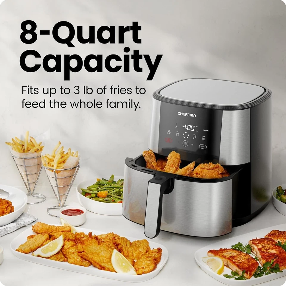 Chefman TurboFry Touch Air Fryer, XL 8-Qt Family Size, One-Touch Digital Control - Image 3 of 4