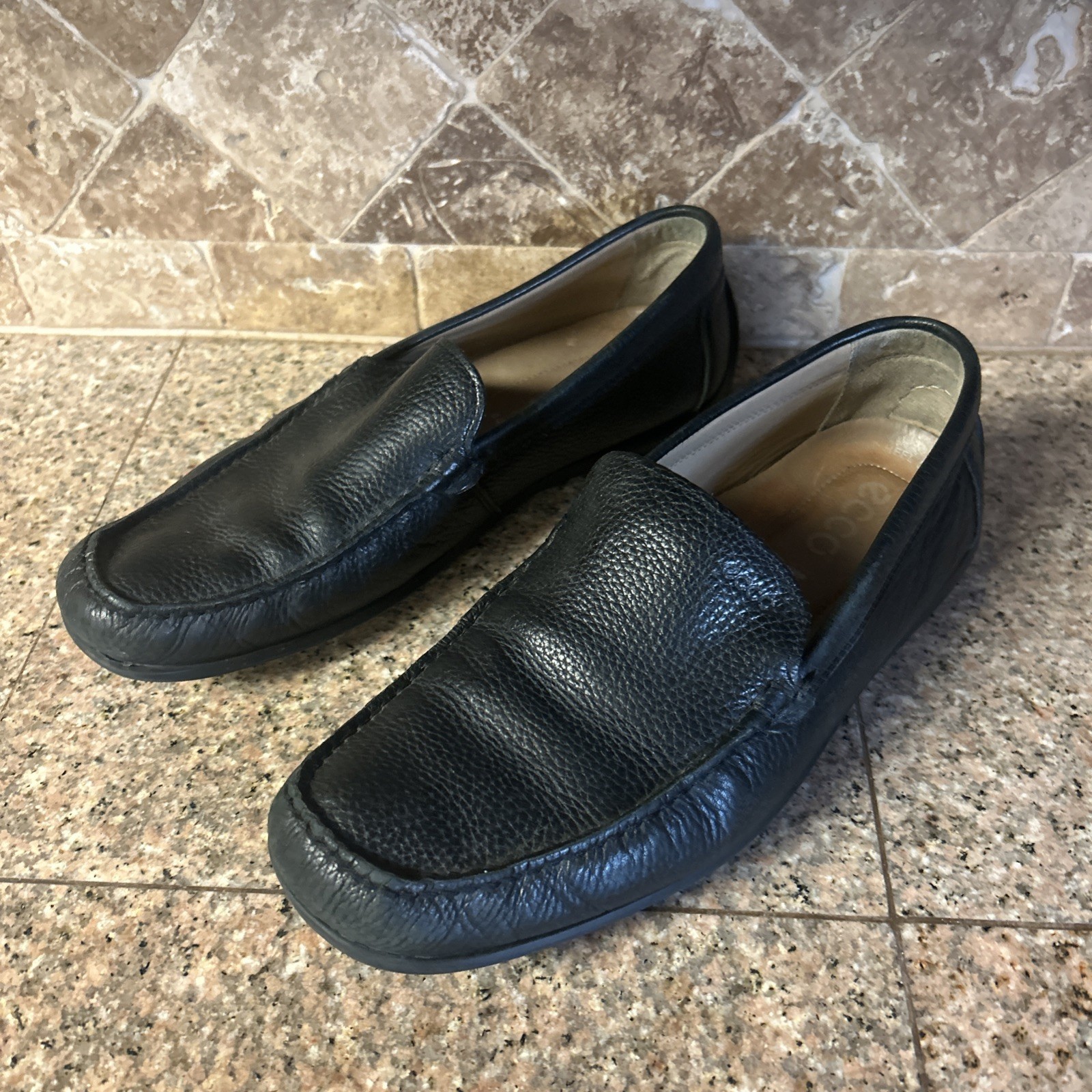 ECCO Moc Toe Classic Loafers Black Leather EU 44 US 10-10.5 Light Wear