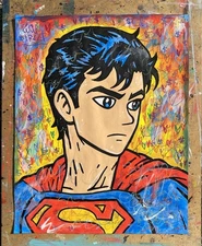WILL STREET original painting 11x14/ Superman art banksy graffiti dc manga anime