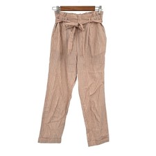 Sienna Sky Peach Pinstripe Paperbag Waist Pants Women Medium Tie Belt Cuffed