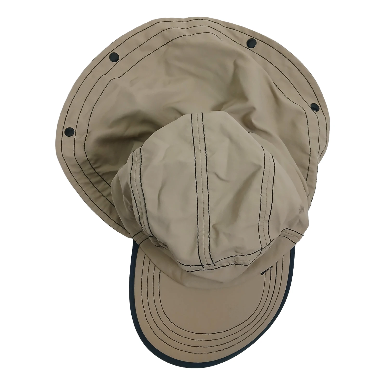 REI 5-Panel Sun Runner Hat Unisex OSFM Beige Navy Vintage Nylon Removable Cape
