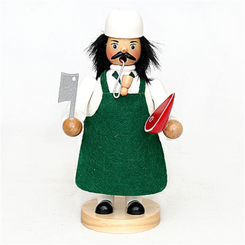 Räuchermann Fleischer mit Schinken Beil 20 cm groß farbig Räucherfigur Holzkunst