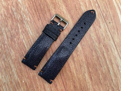 Black Stingray Leather Watch Strap Band, Size 18 19mm 20mm 21mm 22mm 24mm 26mm