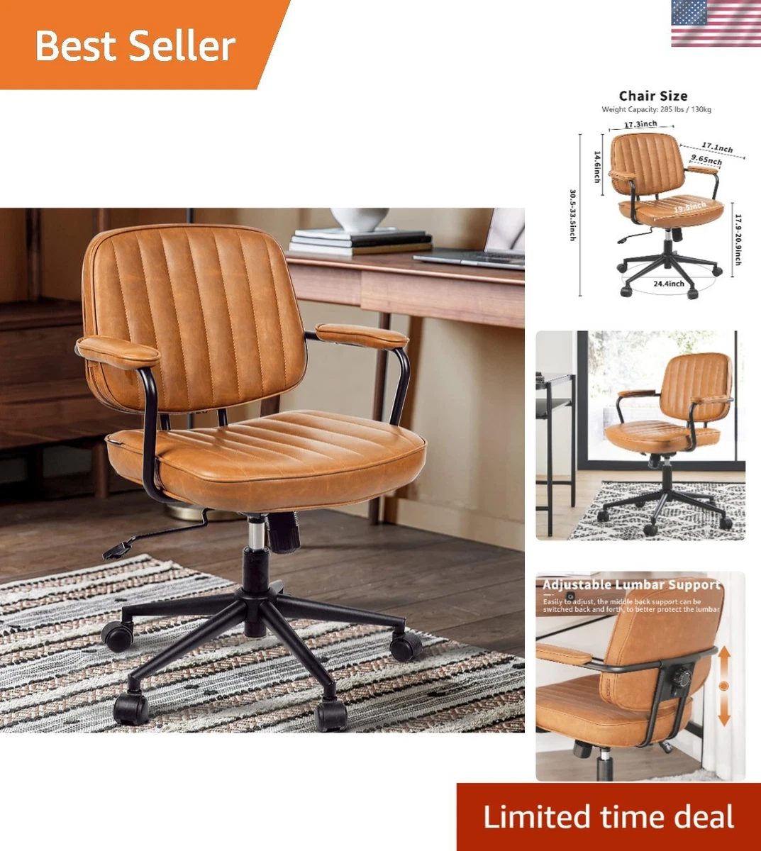 Brown Mid-Century Modern Antique Office Chairs Antique Chairs for