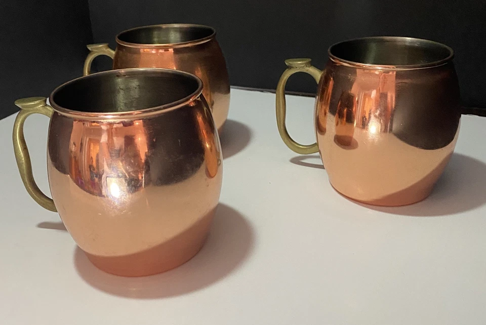 3 canecas mula de cobre liso brilhante pátina cabo de latão aço inoxidável forrado 14 oz - Imagem 3 de 4