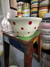 Vintage McKee Milk Glass Bell Mixing Bowl with Red Polka Dot Pattern 9 inch