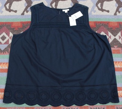 NWT Talbots Pretty Navy Blue Lace Cotton Sleeveless Top XL $79