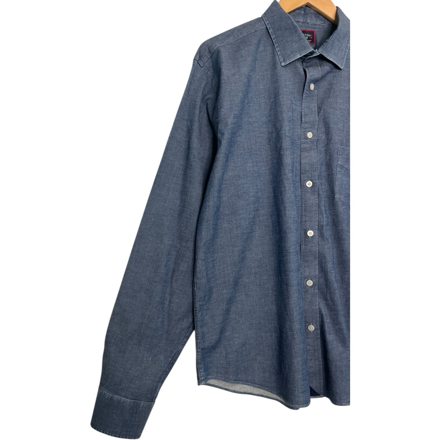 Untuckit Shirt Mens Large Blue Slim Fit Chambray Button Up Casual Modern Classic