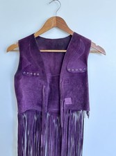 Vintage 70s Purple Suede Fringe leather Vest Western Hippie Childs 10
