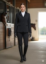 Vintage Equestrian Designs Fitted Black Blazer Size P Sm Suede Trim 279 Nwt