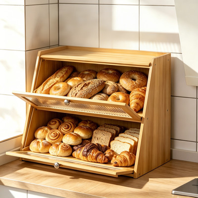 Brotkasten Brotbox aus Bambus 50x28x50cm Brot Aufbewahrungsbox mit Klappdeckel