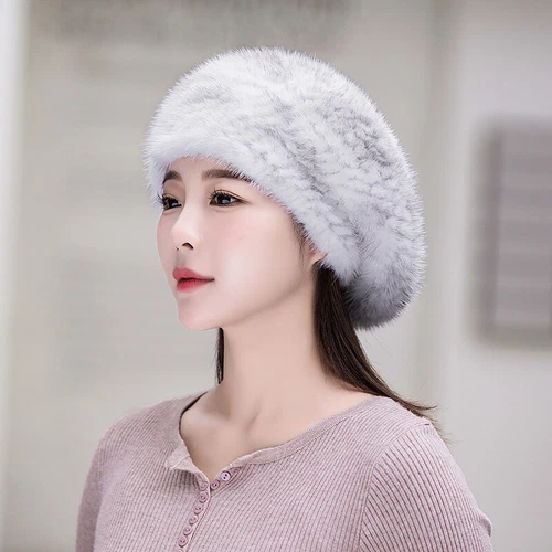 Women's Real Mink Fur Hat Beret Warm Beanie Cap Headwear Winter Brown Wine Black - Picture 6 of 27