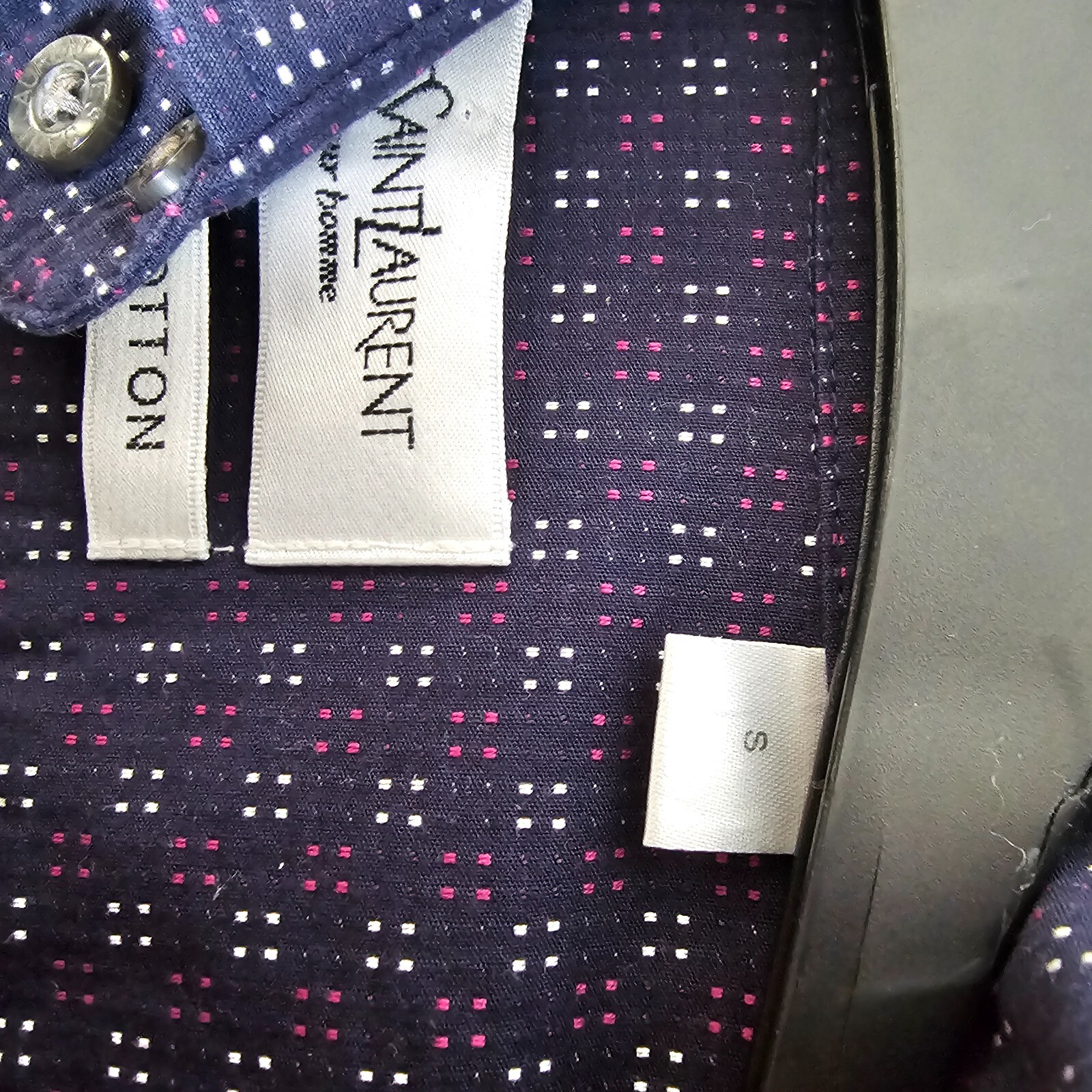 Yves Saint Laurent YSL Camicia Uomo Navy Texturizzata Manica Corta Y2K Taglia S