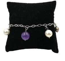 Bracciale ametiste perle sintetiche argento 925 vintage anni '80 Made in Italy