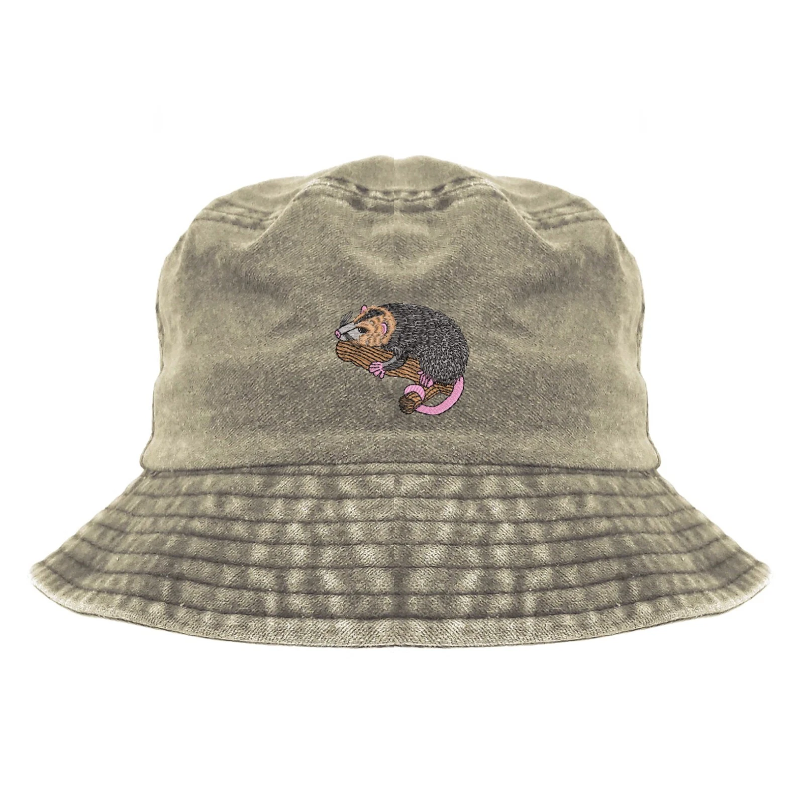 Opossum possum embroidered bucket hat, pigment dyed camping hat