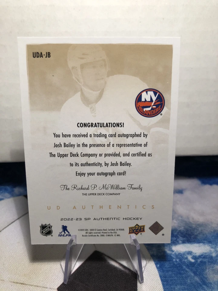 2022-23 Upper Deck SP Authentic UD Authentics Auto #UDA-JB Josh Bailey - Image 2 of 2