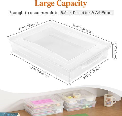 4 Pack Plastic Multi-Purpose Storage Box with Latching Lids, Paper Storage - Picture 2 of 18