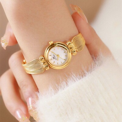 Luxury Women Watch Round Golden Tone Women's Quartz Minimalist