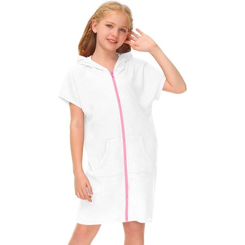 Little Girls Swim Cover Up Swimsuit Zip Up Hooded Bathrobe Absorbent Beach Dress - Picture 63 of 81