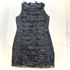 Adrianna Papell Dress Blue Sheath Knee Length Sleeveless Ruffles Size 12 Womens