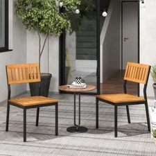 Set of 2 Outdoor Chairs Metal Patio Dining Armchair Furniture Acacia Wood Seat
