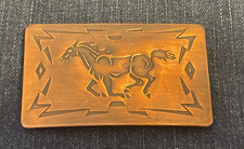 VTG Copper Belt Buckle with Horse Design Southwest Cowboy Style 3.25"x2