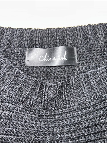 ChicWish Black Acrylic Knit Ruffle Sleeve Sweater Sz M Oversized Boxy Fit - Picture 8 of 20