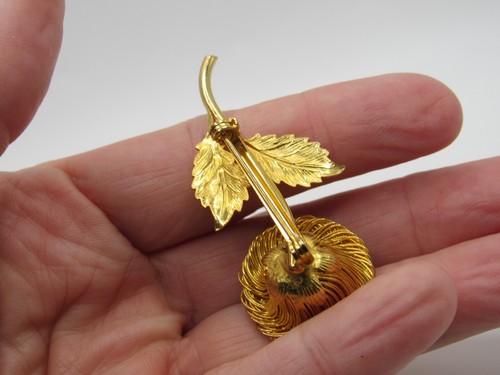 Vintage 2" Flower on Stem-faux turquoise Gold Tone Brooch Pin - Picture 2 of 2