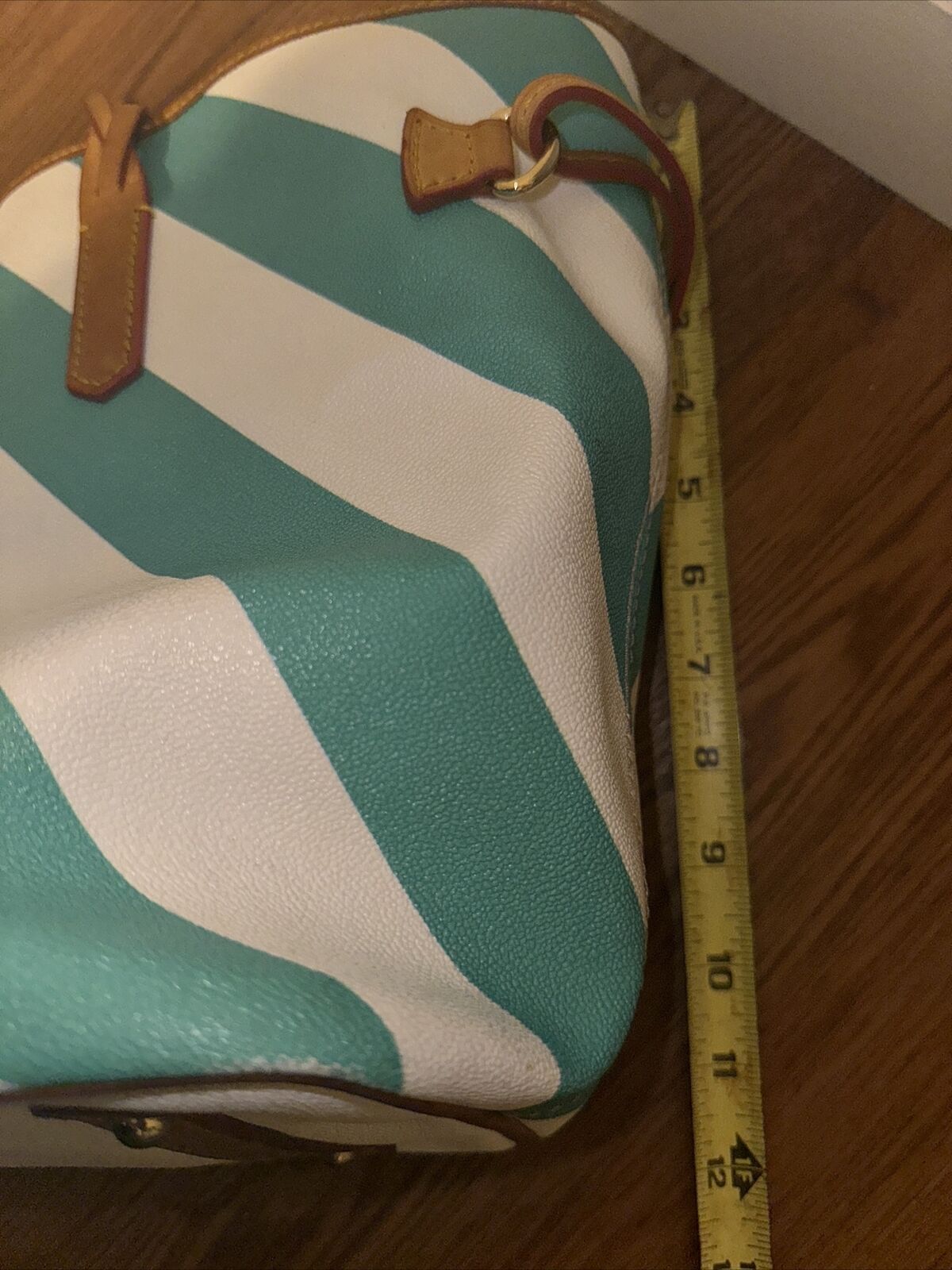 Dooney and Bourke Teal Chevron Tote Bag Cool Summ… - image 15