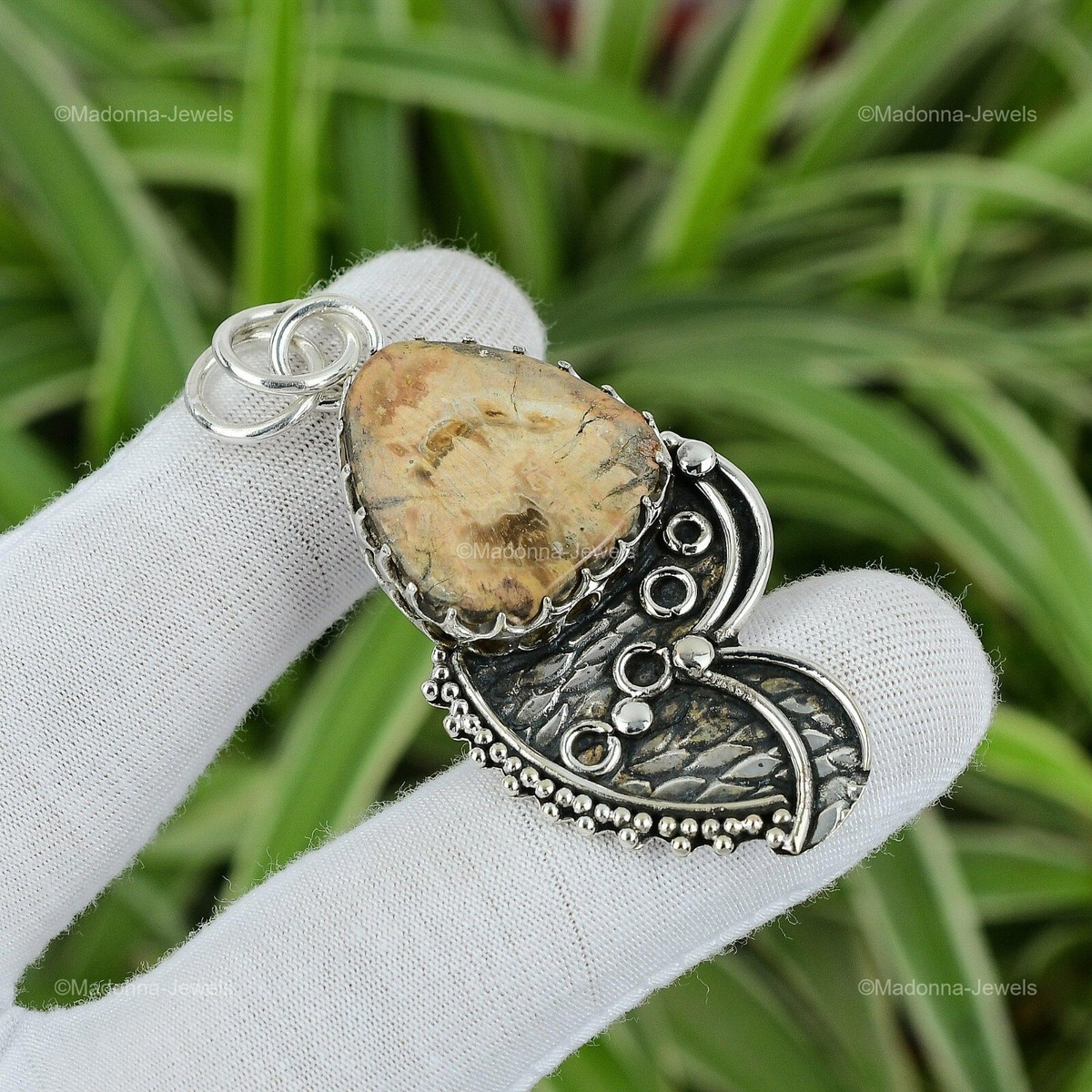 Anniversary Gift For Her Natural Petrified Wood Gemstone Pendant 925 Silver