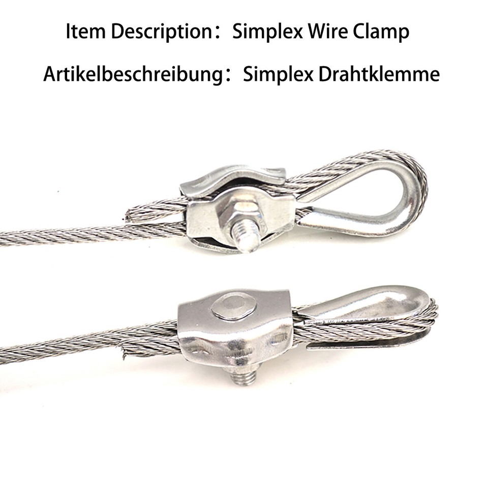 2mm 26mm Simplex Duplex U Bolt Thimble Steel Wire Grips Clamp Clips