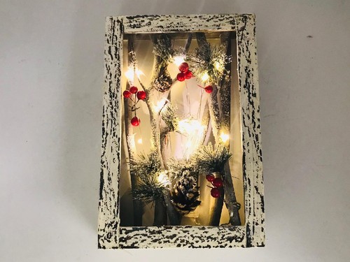 LED Battery Light Up Wooden Frame Christmas Xmas Decoration Natural Twigs Cones - Picture 10 of 13