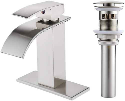 Bathroom Faucet Waterfall Single Handle/Hole Bathroom Sink Faucet 6" Cover Drain - Picture 31 of 40