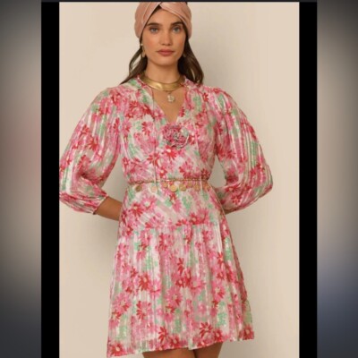 New RIXO Devi metallic floral-print silk-blend jacquard mini dress Small