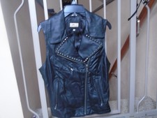 New June Black Leather Studded Motto Vest, Size S