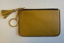 Coin/Change Card Holder Wallet Pouch w/Key Chain Tassel Zip Mustard Color, New