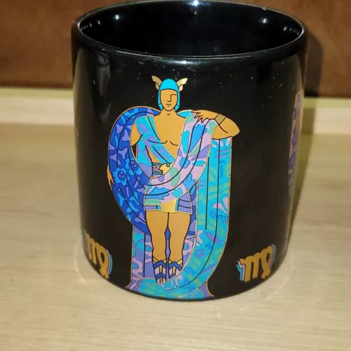 Vintage 1986 Virgo Zodiac Astrology Coffee Mug Black Gold L'Image Graphics Japan