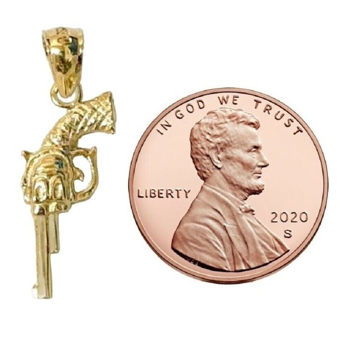 14k Yellow Gold Revolver Gun 3D Solid Pendant / Charm, Made in USA - Picture 3 of 4