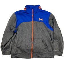 Under Armour Storm Full Zip Sweatshirt Jacket Boy Youth XL Spell Out Collar Gray