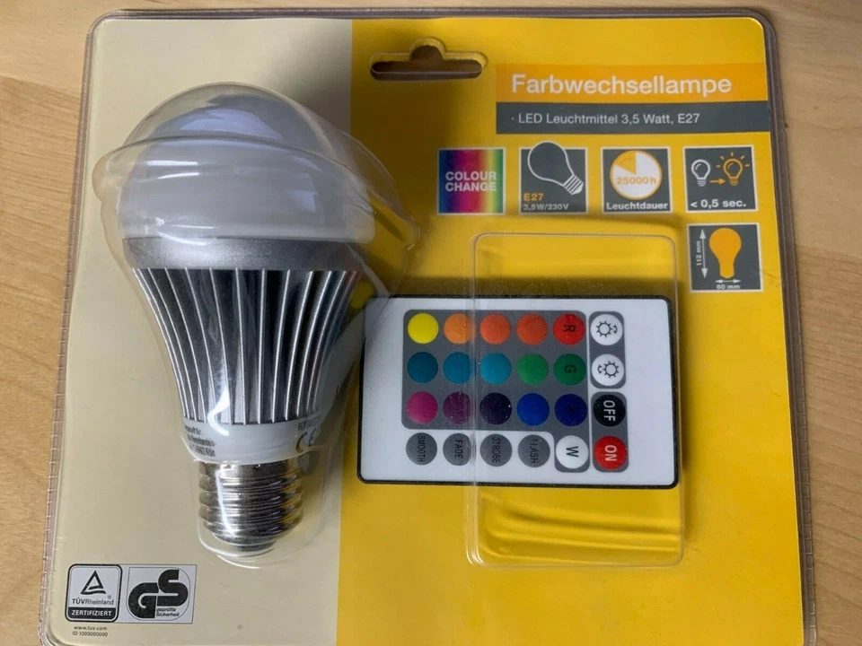 Farbwechsellampe RGB mit Fernbedienung E27, 3,5Watt Birne bunt farbig Lampe - Bild 2 von 4